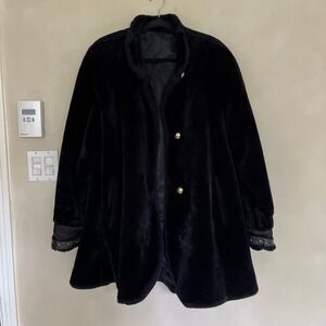 Black Faux Fur Coat with Gold Buttons and Studded Collar